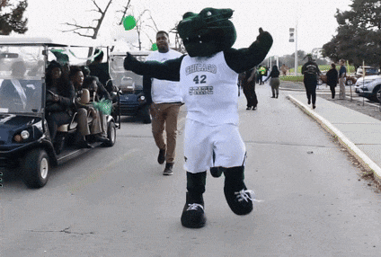 a mascot wearing a chicago 42 jersey