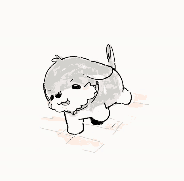 a drawing of a small dog with a green collar