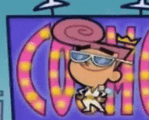 a cartoon character with sunglasses and a crown on his head stands in front of the word cosmo