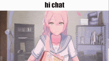 a picture of a girl with the words hi chat on the top