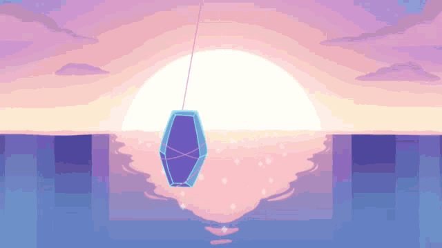 an illustration of a boat floating in the ocean with the sun behind it