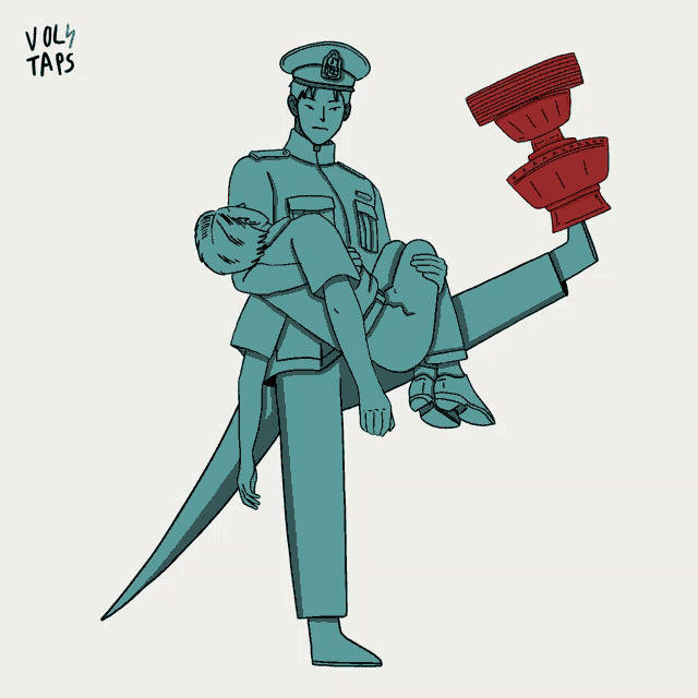 a drawing of a man carrying another man with the words vol4 taps written on the bottom