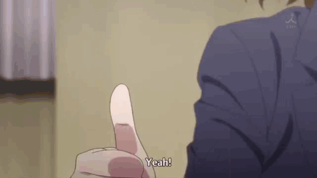 a person is giving a thumbs up and the word yeah is next to it