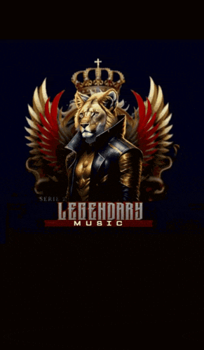 a picture of a lion with a crown and the words legendary music below it