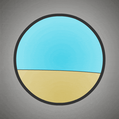 a cartoon drawing of a circle with a blue object inside