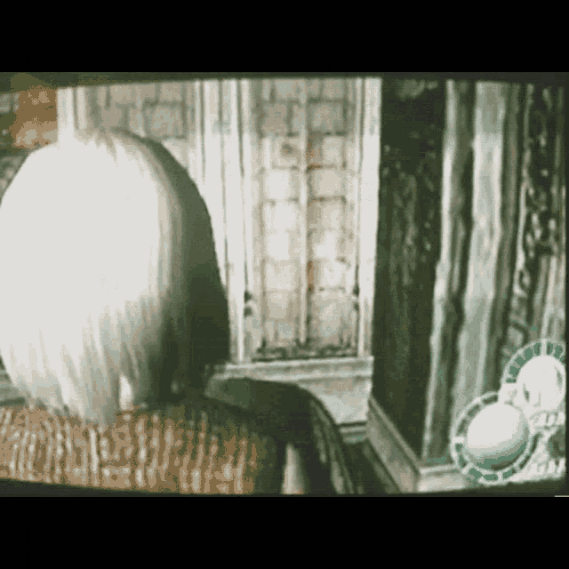 a screenshot of a video game shows a person standing in front of a building
