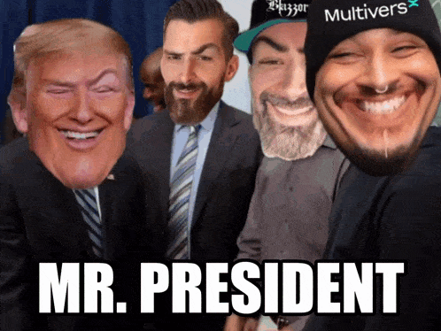 a group of men are posing for a picture and one of them is wearing a hat that says multivers