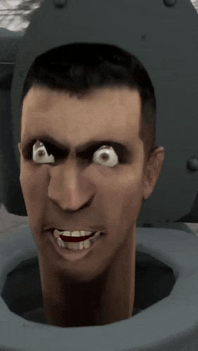 a computer generated image of a man 's head sticking out of a toilet seat