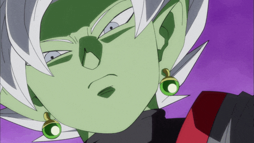 a close up of a cartoon character with green hair