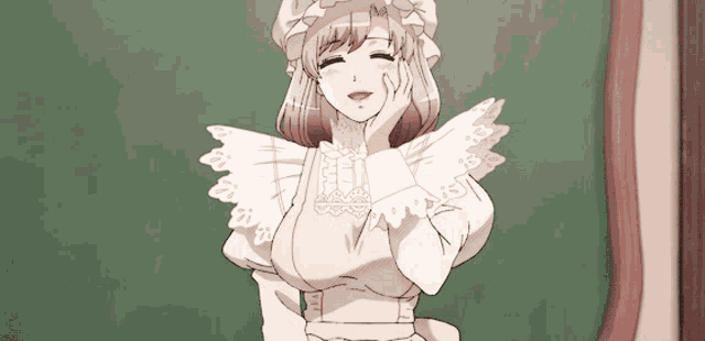 a drawing of a woman in a white apron and hat