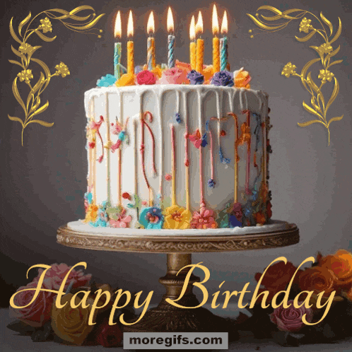 a birthday cake with candles on it and the words happy birthday
