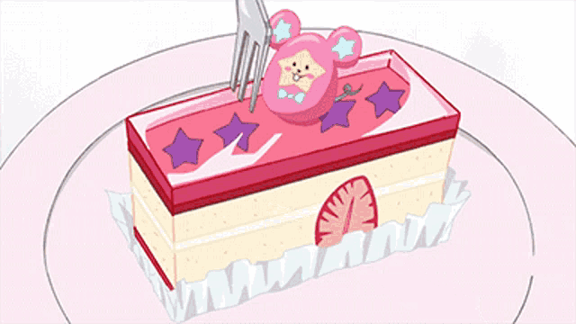a person is holding a fork over a slice of cake