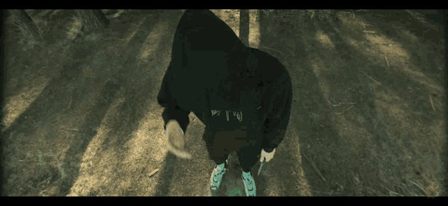 a person with green hair is wearing a black hoodie that says ' evil ' on the front