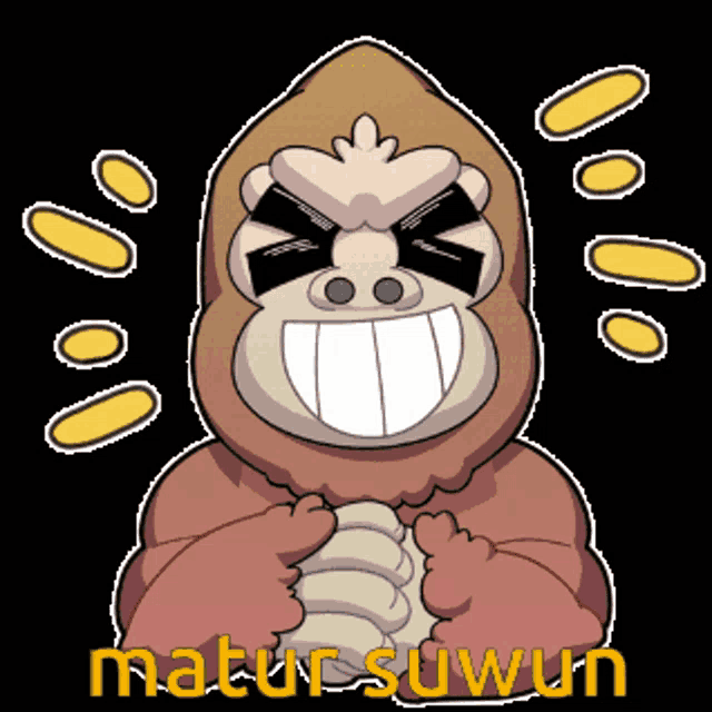 a cartoon of a gorilla with the words matur suwun written below it