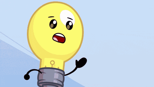 a cartoon light bulb with a surprised face on a purple background