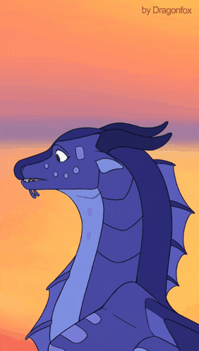 a drawing of a blue dragon with the name dragonfox at the bottom