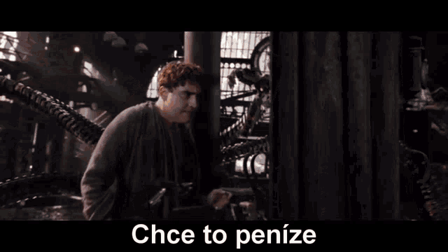 a close up of a man with the words chce to penize written below him