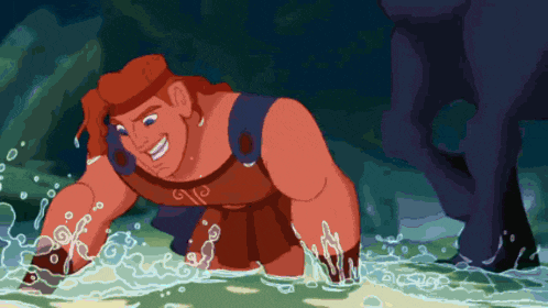 a cartoon drawing of hercules in the water with bubbles