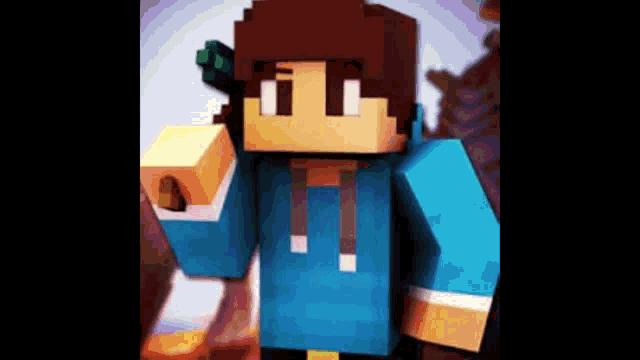 a minecraft character wearing a blue hoodie is holding a sword .