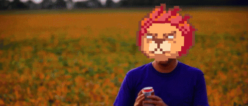 a pixel art of a man with a lion face on his face