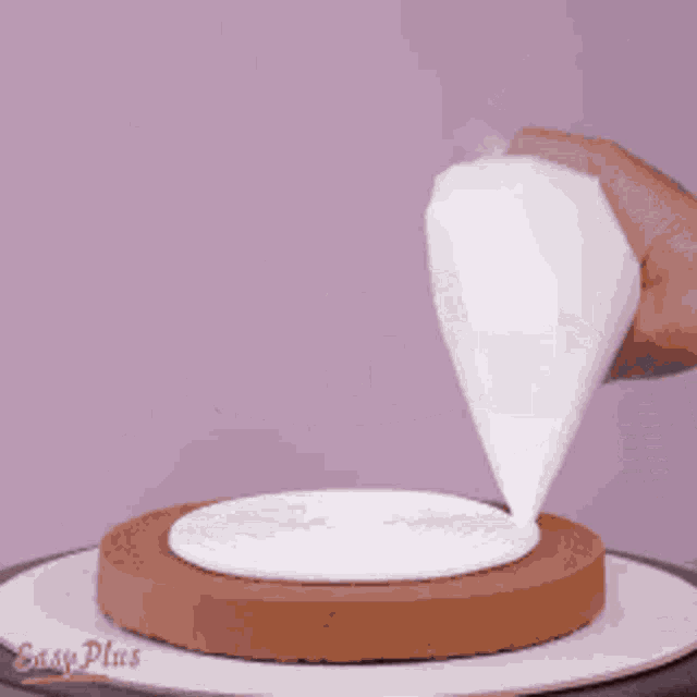 a person is frosting a cake with a bag of white frosting