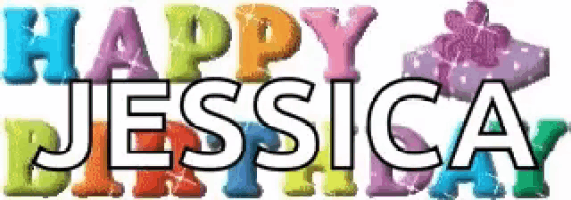 the name jessica is written in colorful letters with a gift in the background .