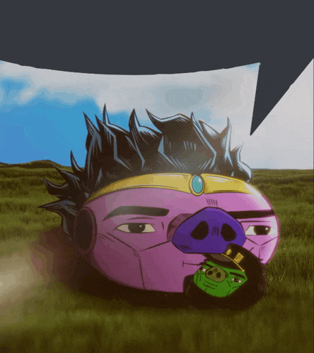 a cartoon drawing of a pig wearing a mask