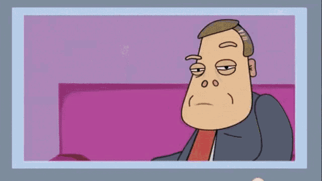 a cartoon of a man sitting on a pink couch