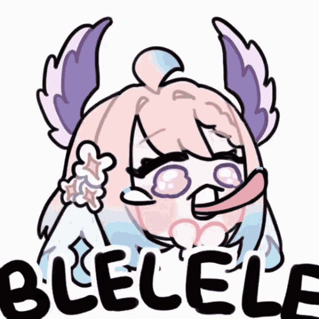 a drawing of a girl with a tongue sticking out and the word blelele below her