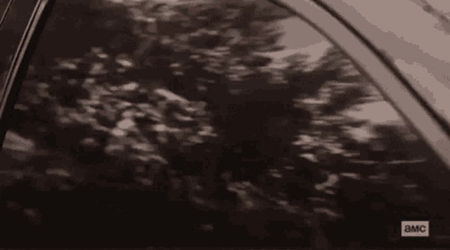 a man with a mustache is smiling while driving a car .