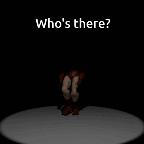 a cartoon character is standing in the dark with the question " who 's there " behind him