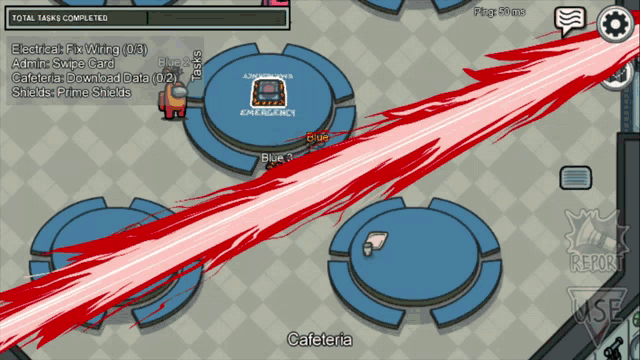among us game showing a red beam coming out of the emergency room