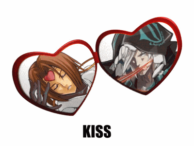 a couple of hearts with the word kiss on the bottom right