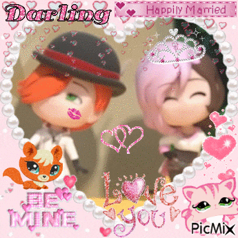 a picture of a boy and a girl with the words darling happily married above them