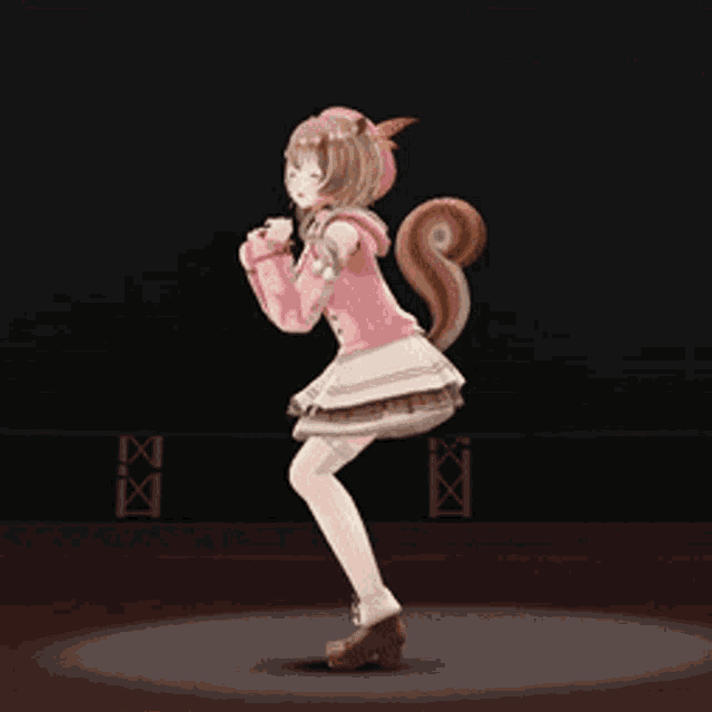 a girl with a squirrel tail is dancing in a video game