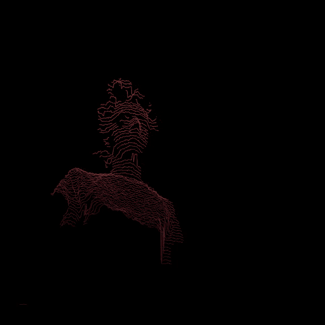 a drawing of a person 's face is made up of red lines on a black background
