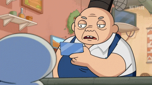 a cartoon of a man holding a card with netflix written on the bottom right