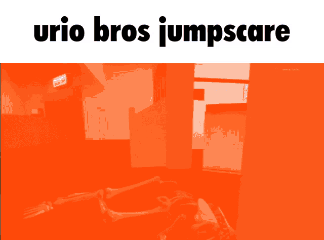 an orange background with urio bros jumpscare on it