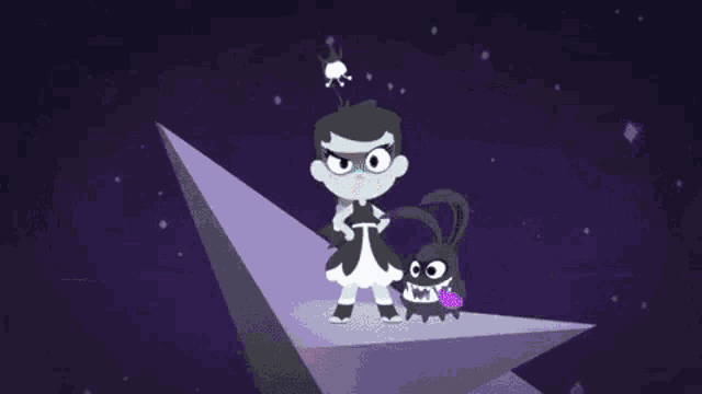 a cartoon of a girl with a mask and a bug