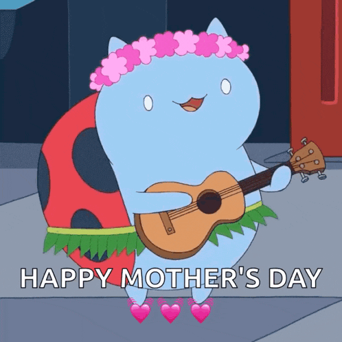 a cartoon character playing a guitar with the words happy mother 's day below him