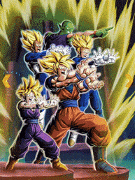 a group of cartoon characters are standing together