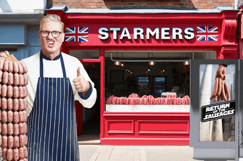 a butcher giving a thumbs up in front of starmers