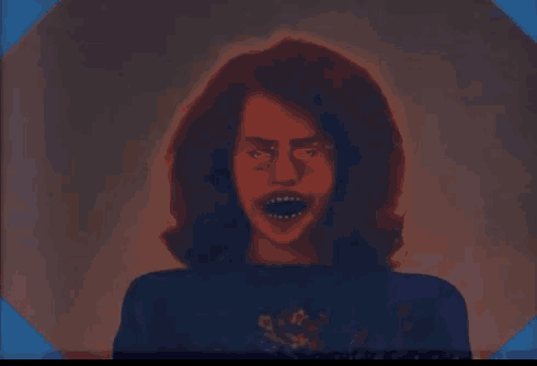 a painting of a man with long hair and a big mouth
