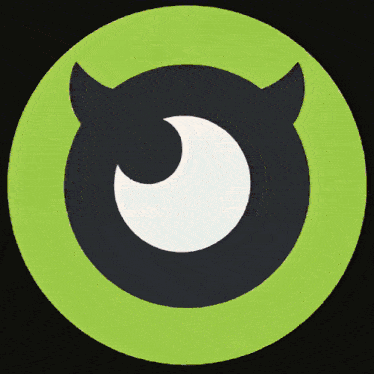 a green circle with a devil 's horns and a crescent moon