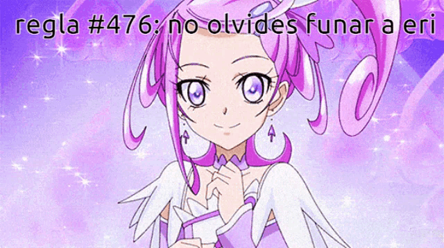 a picture of a girl with the words regla # 476 no olvides funar a eri below her