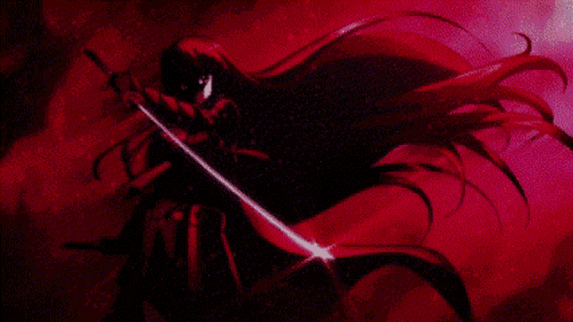 a woman with long red hair is holding a sword in her hand