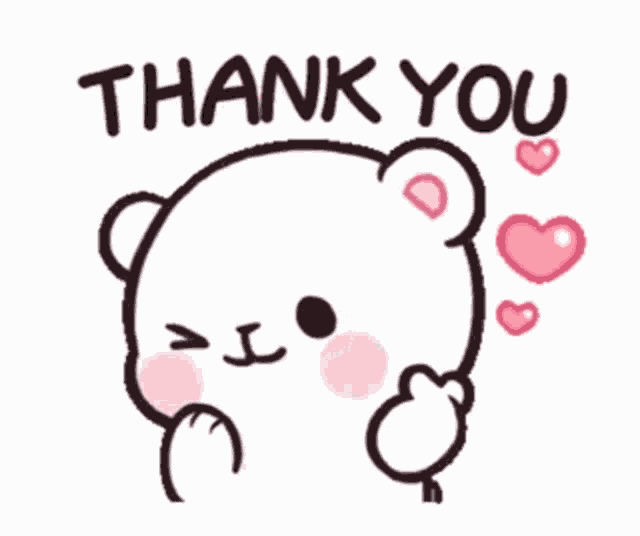 a thank you sticker with a teddy bear and hearts on it .