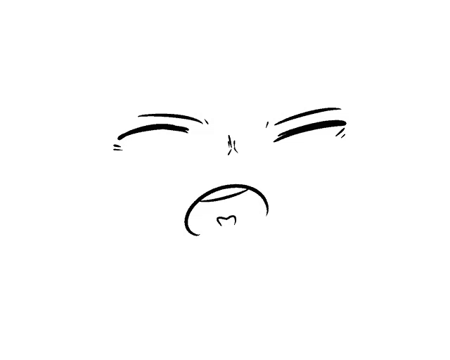 a black and white drawing of a cartoon face with a smirk on it .