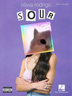 a poster for olivia rodrigo 's sour has a cat on it