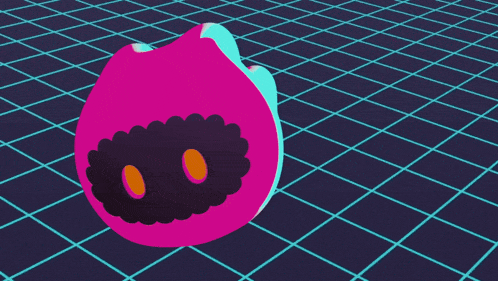 a pink and blue object is sitting on a grid background